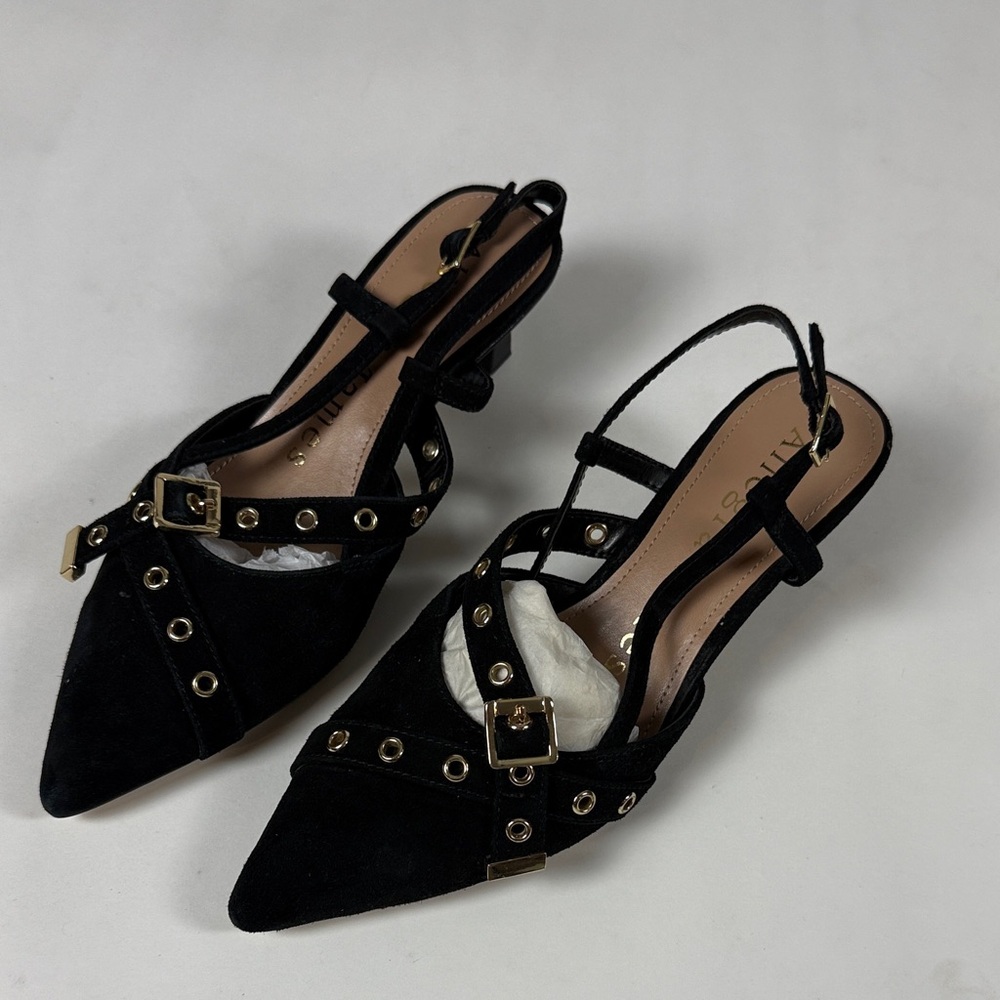 Abella Black Studded Pointed Heels